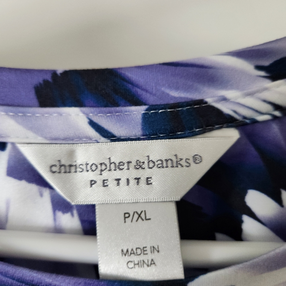 Christopher & Banks Purple and White Floral-Print Long Sleeve Top - Picture 2 of 4